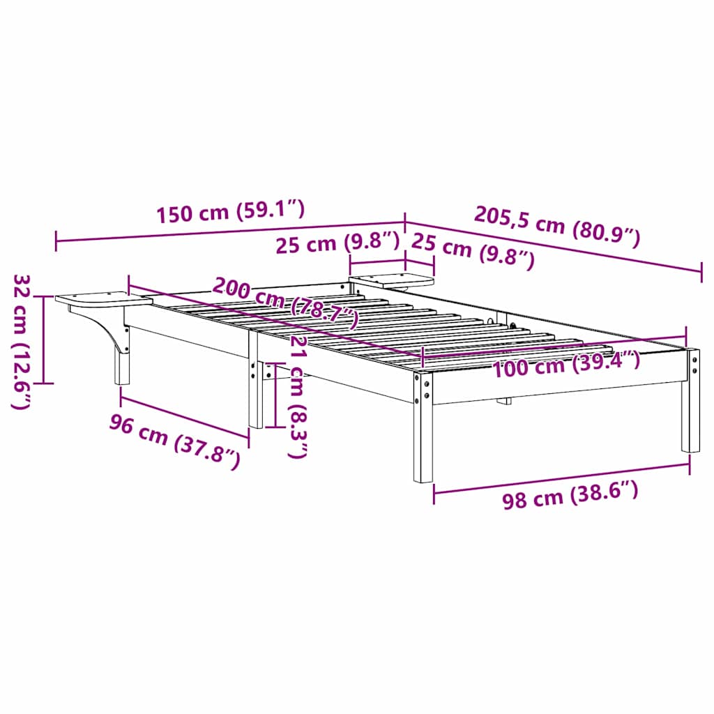 Σκελετός Κρεβατιού Κερωτό καφέ 100 x 200 cm