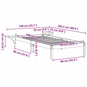 Σκελετός Κρεβατιού Κερωτό καφέ 90 x 200 cm Στερεά ξυλεία πεύκου