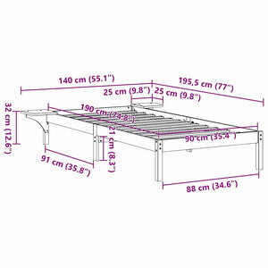 Σκελετός Κρεβατιού Λευκό 90 x 190 cm Στερεά ξυλεία πεύκου