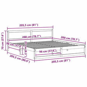 Σκελετός Κρεβατιού Φυσικό 200 x 200 cm Στερεά ξυλεία πεύκου