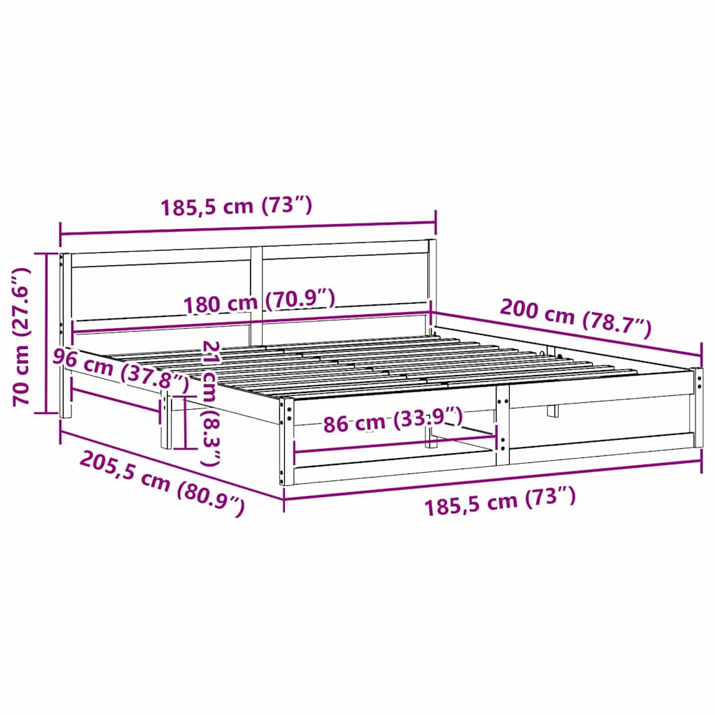 Σκελετός Κρεβατιού Φυσικό 180 x 200 cm Στερεά ξυλεία πεύκου