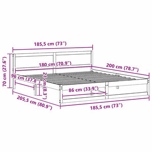 Σκελετός Κρεβατιού Φυσικό 180 x 200 cm Στερεά ξυλεία πεύκου