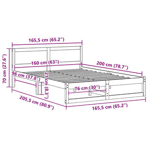Σκελετός Κρεβατιού Φυσικό 160 x 200 cm Στερεά ξυλεία πεύκου - Pakobazaar