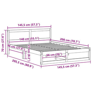 Σκελετός Κρεβατιού Λευκό 140 x 200 cm Στερεά ξυλεία πεύκου