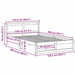Σκελετός Κρεβατιού Φυσικό 120 x 200 cm Στερεά ξυλεία πεύκου