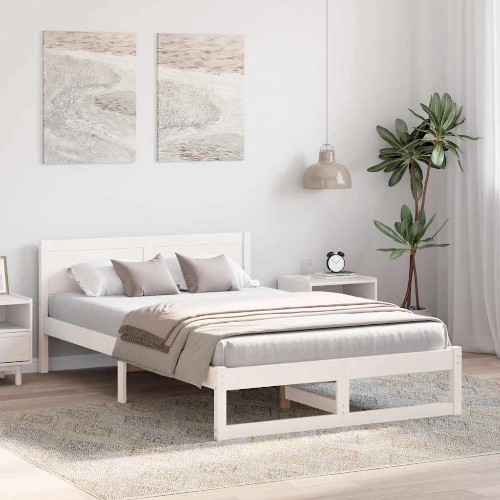 Σκελετός Κρεβατιού Λευκό 140 x 190 cm Στερεά ξυλεία πεύκου