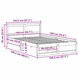 Σκελετός Κρεβατιού Λευκό 140 x 190 cm Στερεά ξυλεία πεύκου