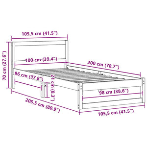 Σκελετός Κρεβατιού Φυσικό 100 x 200 cm Στερεά ξυλεία πεύκου