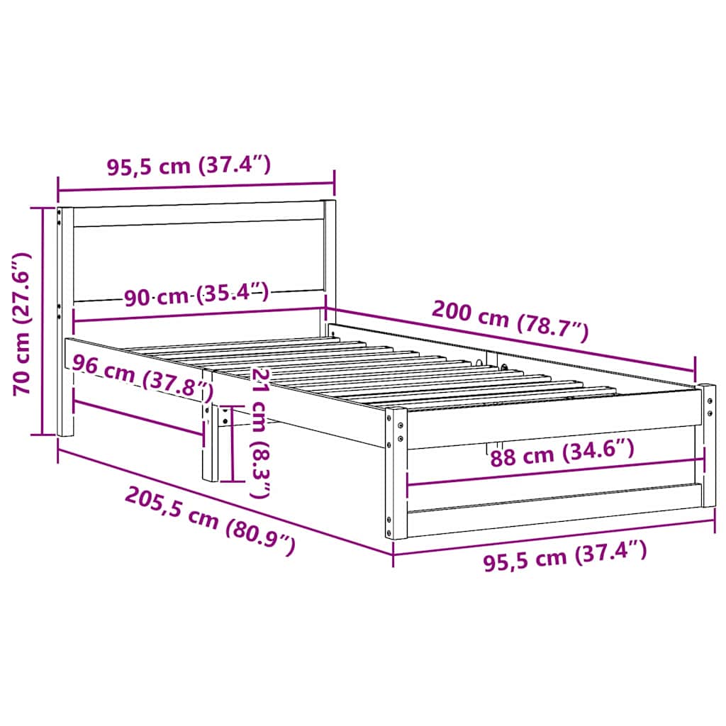Σκελετός Κρεβατιού Κερωτό καφέ 90 x 200 cm Στερεά ξυλεία πεύκου