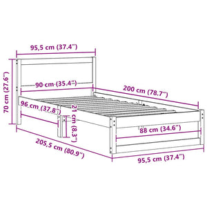 Σκελετός Κρεβατιού Κερωτό καφέ 90 x 200 cm Στερεά ξυλεία πεύκου