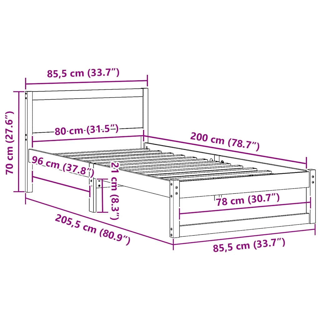 Σκελετός Κρεβατιού Κερωτό καφέ 80 x 200 cm Στερεά ξυλεία πεύκου