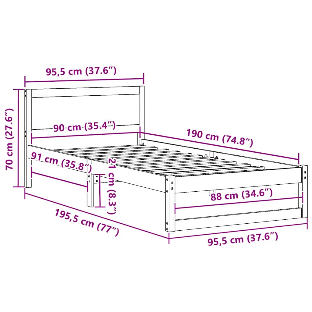 Σκελετός Κρεβατιού Κερωτό καφέ 90 x 190 cm Στερεά ξυλεία πεύκου