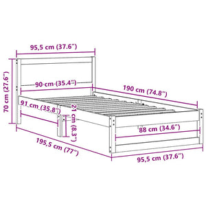 Σκελετός Κρεβατιού Κερωτό καφέ 90 x 190 cm Στερεά ξυλεία πεύκου