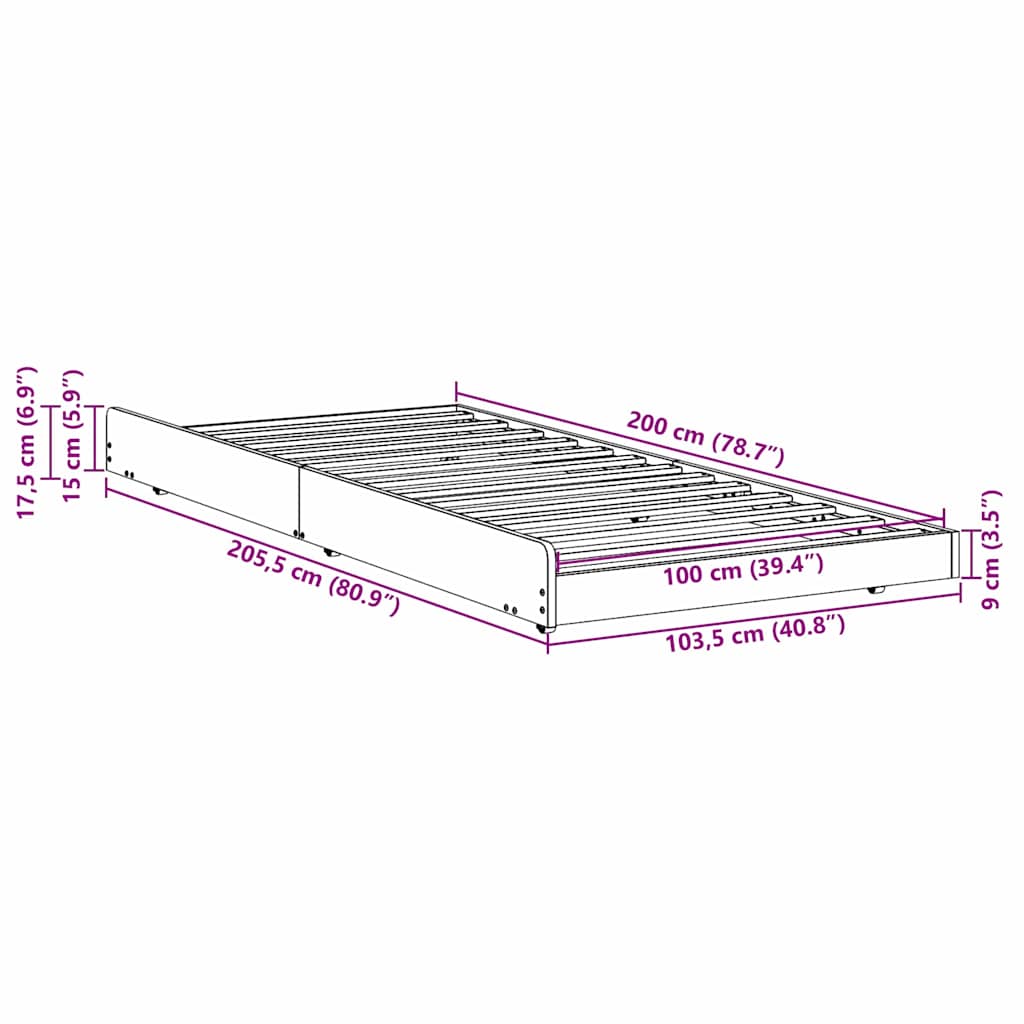 Σκελετός Κρεβατιού Λευκό 100 x 200 cm Στερεά ξυλεία πεύκου - Pakobazaar