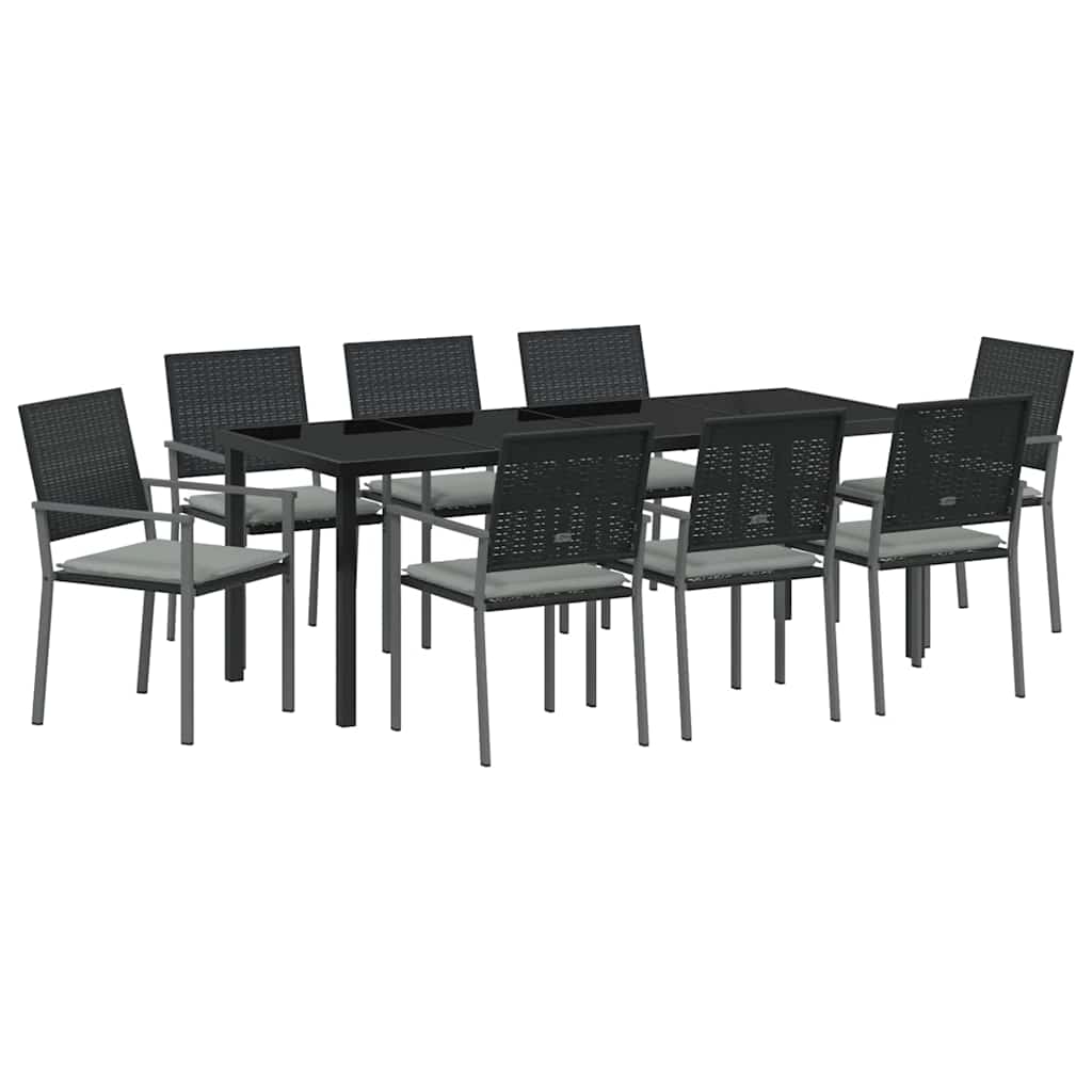 Σέτ φαγητού για κήπο 9 pcs Μαύρο και Ανοιχτό Γκρι Ράτα PE - Pakobazaar