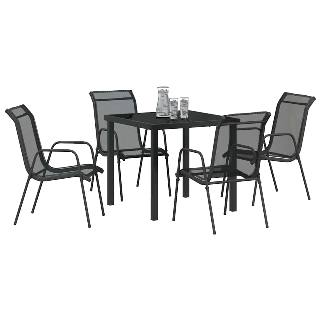 Σέτ φαγητού για κήπο 5 pcs Μαύρο Χάλυβας με επίστρωση πούδρας