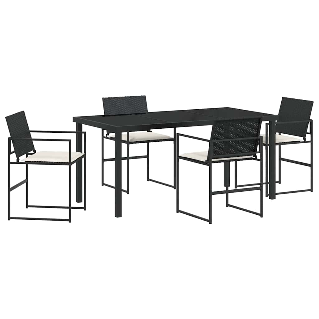 Σέτ φαγητού για κήπο 5 pcs Μαύρο και Κρέμα συνθετικό ρατάν - Pakobazaar