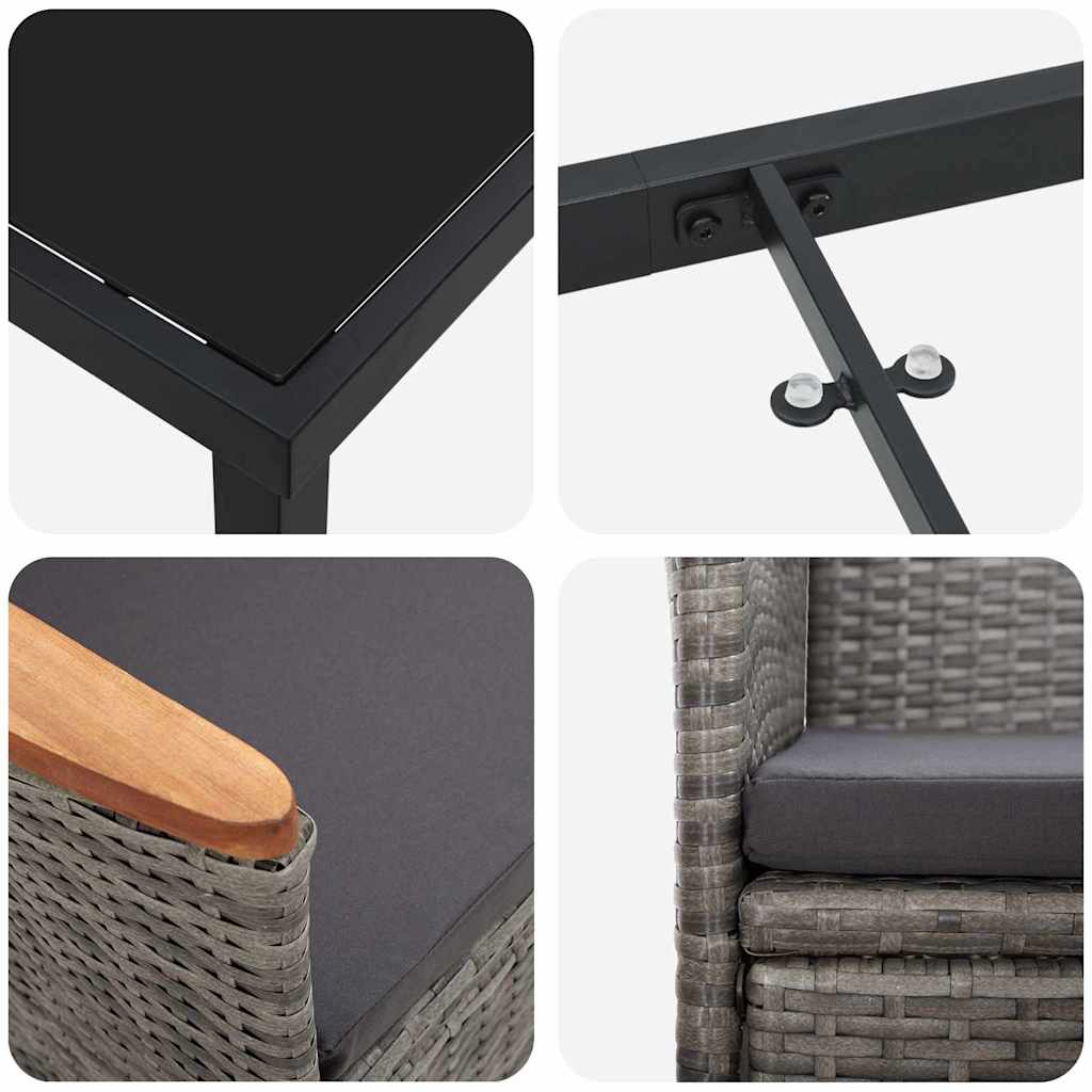 Σέτ φαγητού για κήπο με μαξιλάρι 5 pcs Γκρι συνθετικό ρατάν - Pakobazaar