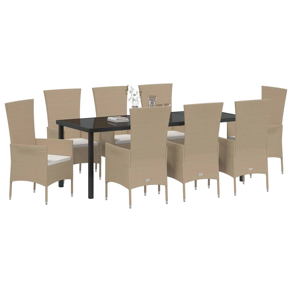 Σέτ φαγητού για κήπο με μαξιλάρι 9 pcs Μπεζ συνθετικό ρατάν - Pakobazaar