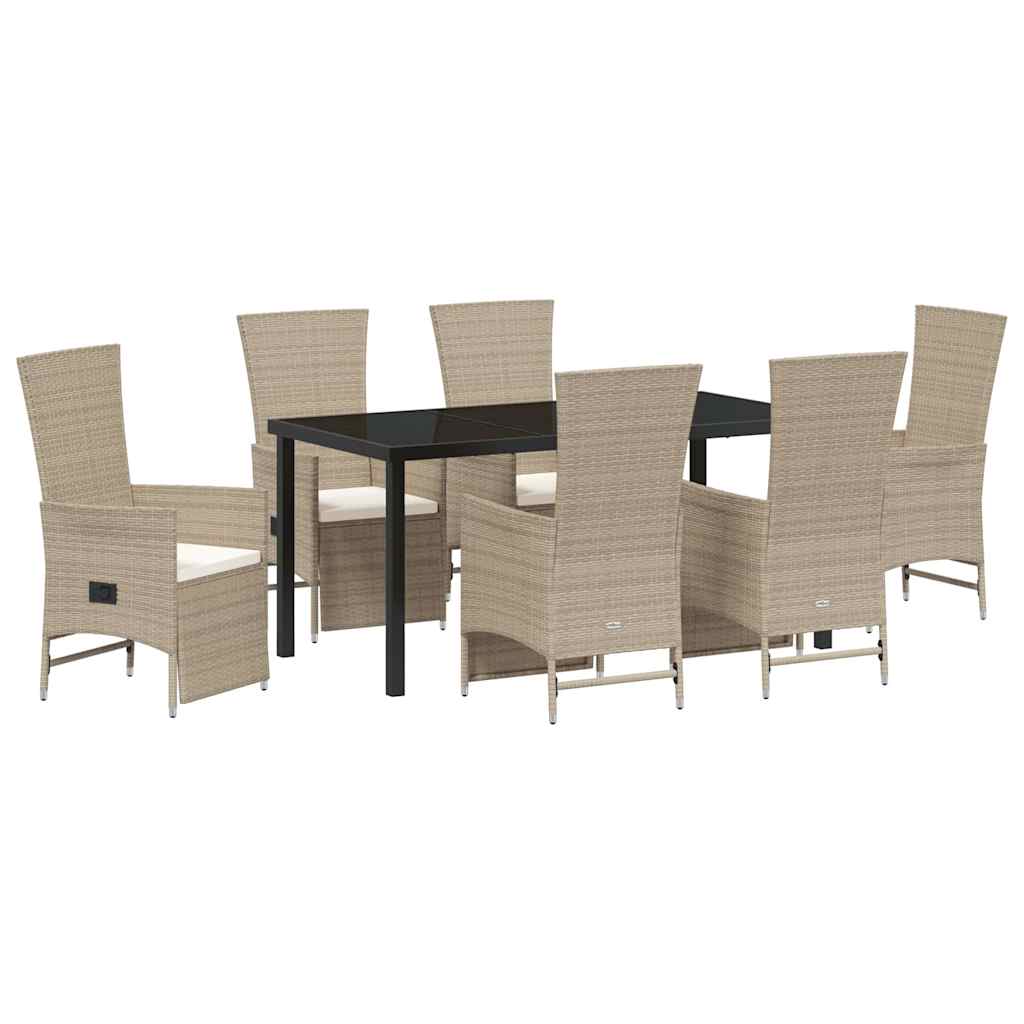 Σέτ φαγητού για κήπο με μαξιλάρι 7 pcs Μπεζ συνθετικό ρατάν - Pakobazaar