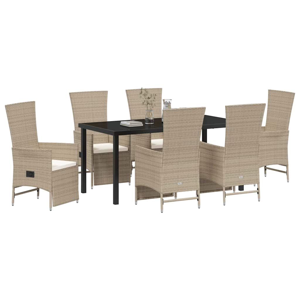 Σέτ φαγητού για κήπο με μαξιλάρι 7 pcs Μπεζ συνθετικό ρατάν - Pakobazaar