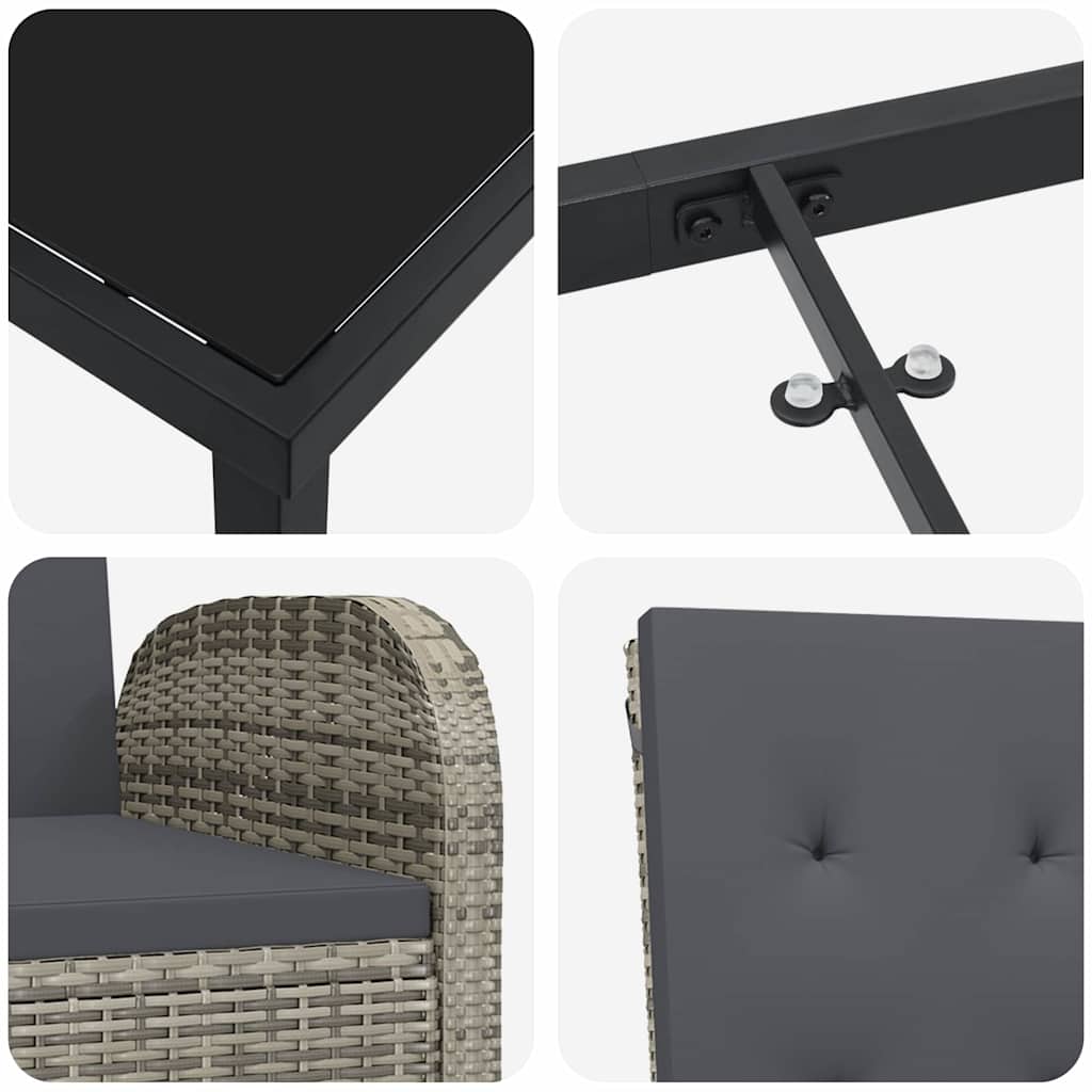 Σέτ φαγητού για κήπο με μαξιλάρι 3 pcs Γκρι συνθετικό ρατάν - Pakobazaar