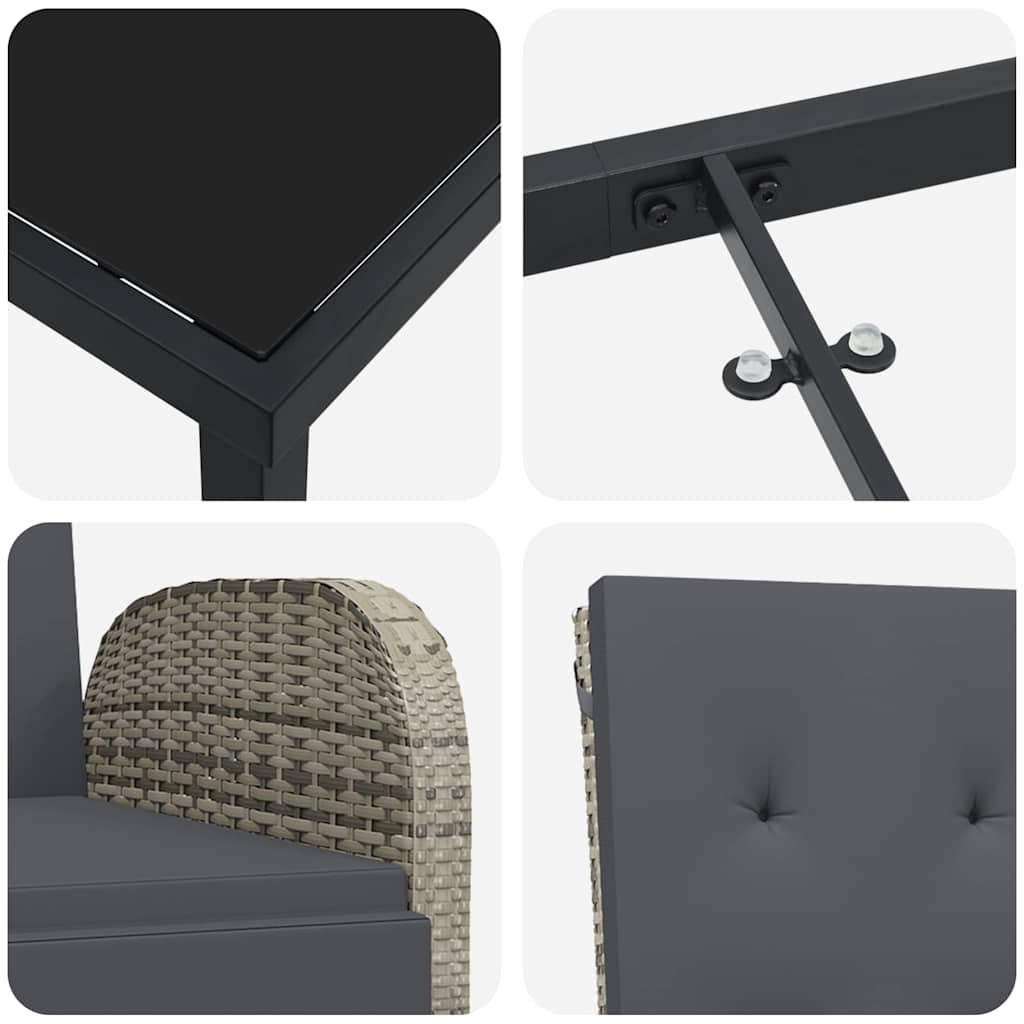 Σέτ φαγητού για κήπο με μαξιλάρι 5 pcs Γκρι συνθετικό ρατάν - Pakobazaar