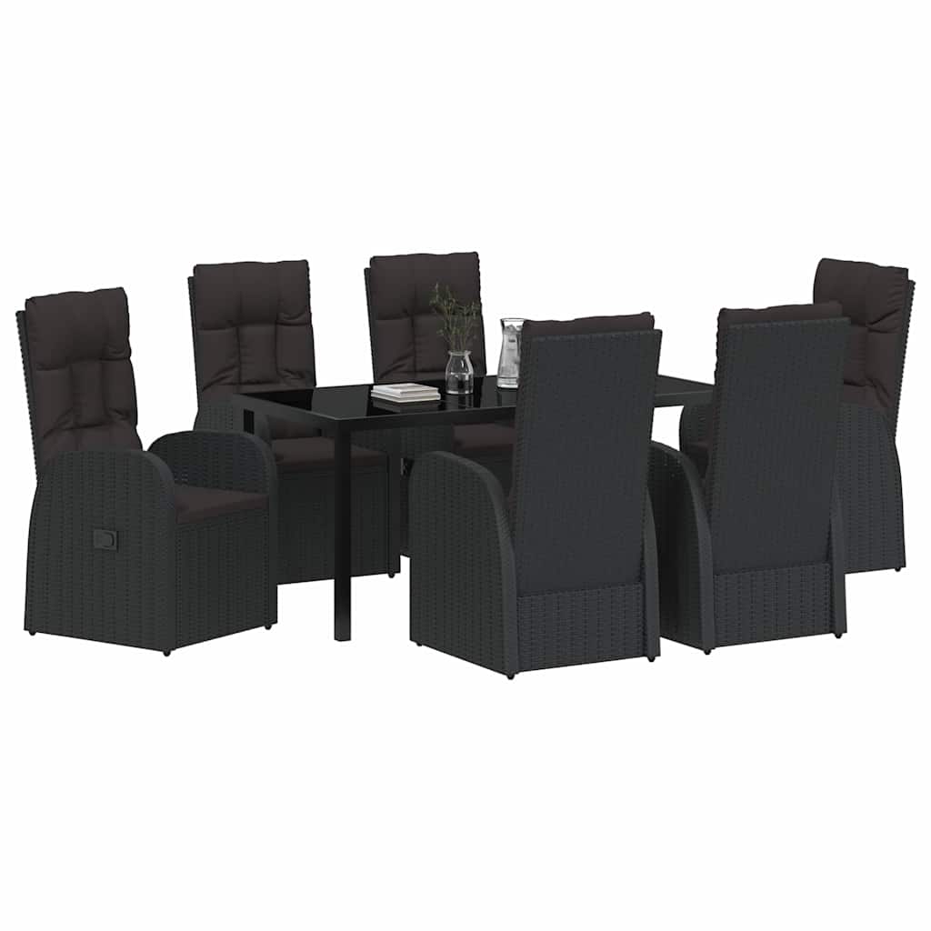 Σέτ φαγητού για κήπο με μαξιλάρι 7 pcs Μαύρο συνθετικό ρατάν - Pakobazaar