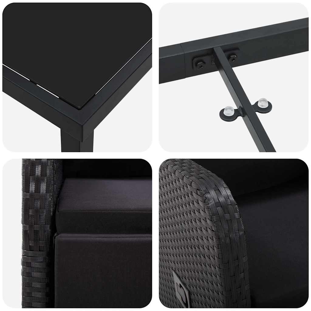 Σέτ φαγητού για κήπο με μαξιλάρι 5 pcs Μαύρο συνθετικό ρατάν - Pakobazaar