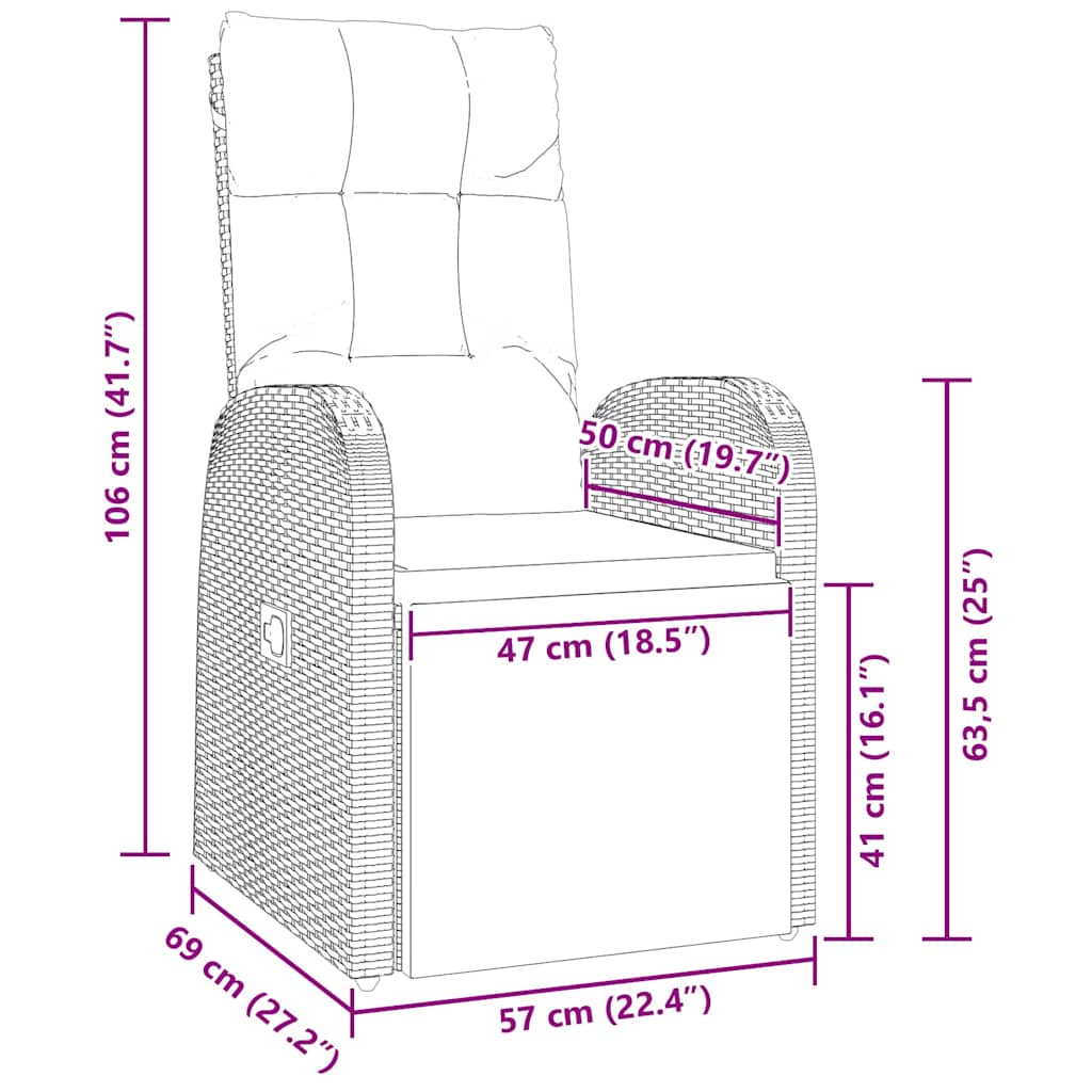 Σέτ φαγητού για κήπο με μαξιλάρι 9 pcs Μαύρο συνθετικό ρατάν - Pakobazaar