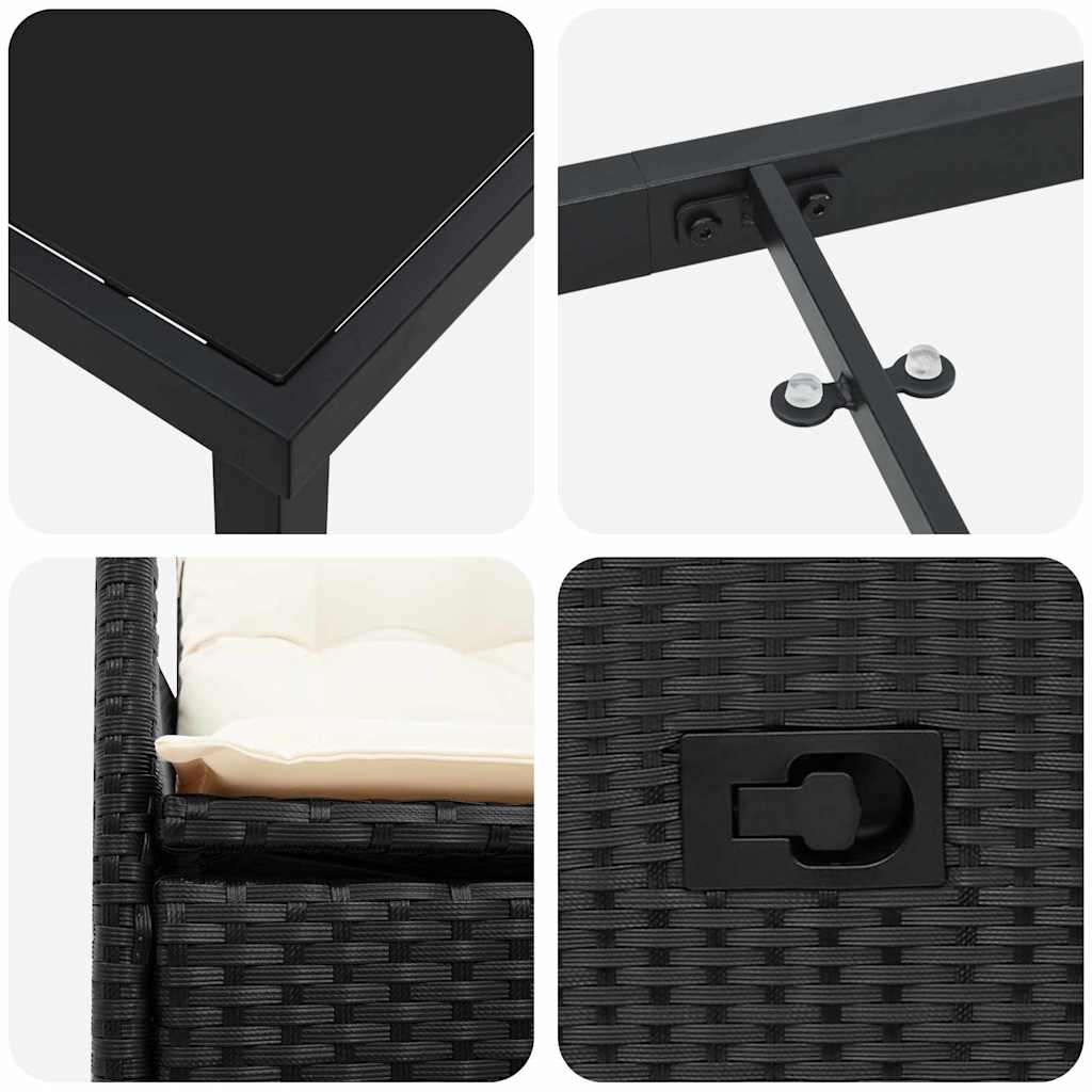 Σέτ φαγητού για κήπο με μαξιλάρι 3 pcs Μαύρο συνθετικό ρατάν - Pakobazaar