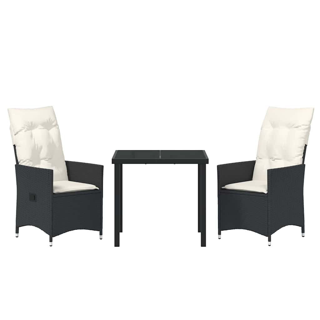 Σέτ φαγητού για κήπο με μαξιλάρι 3 pcs Μαύρο συνθετικό ρατάν - Pakobazaar