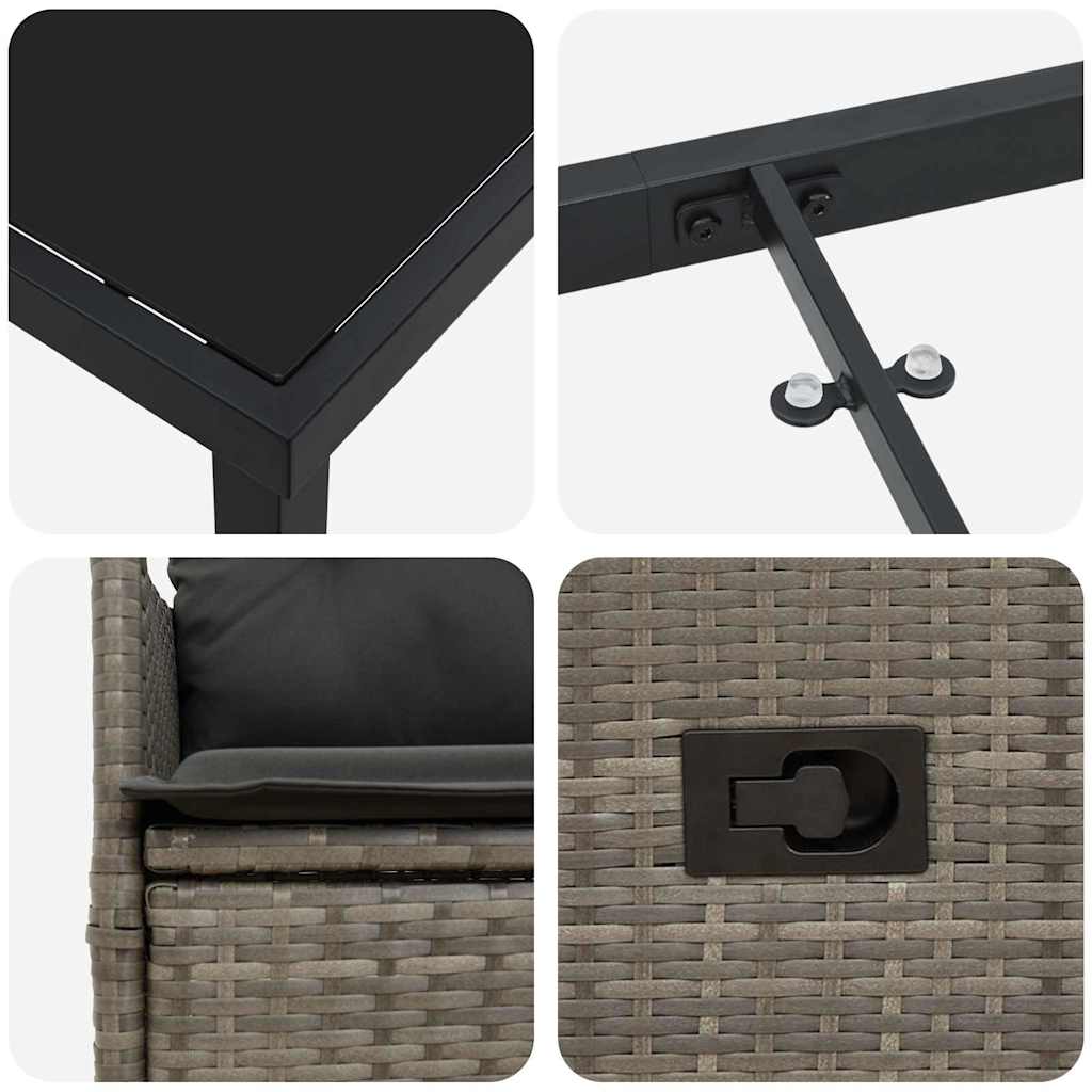 Σέτ φαγητού για κήπο με μαξιλάρι 9 pcs Γκρι συνθετικό ρατάν - Pakobazaar