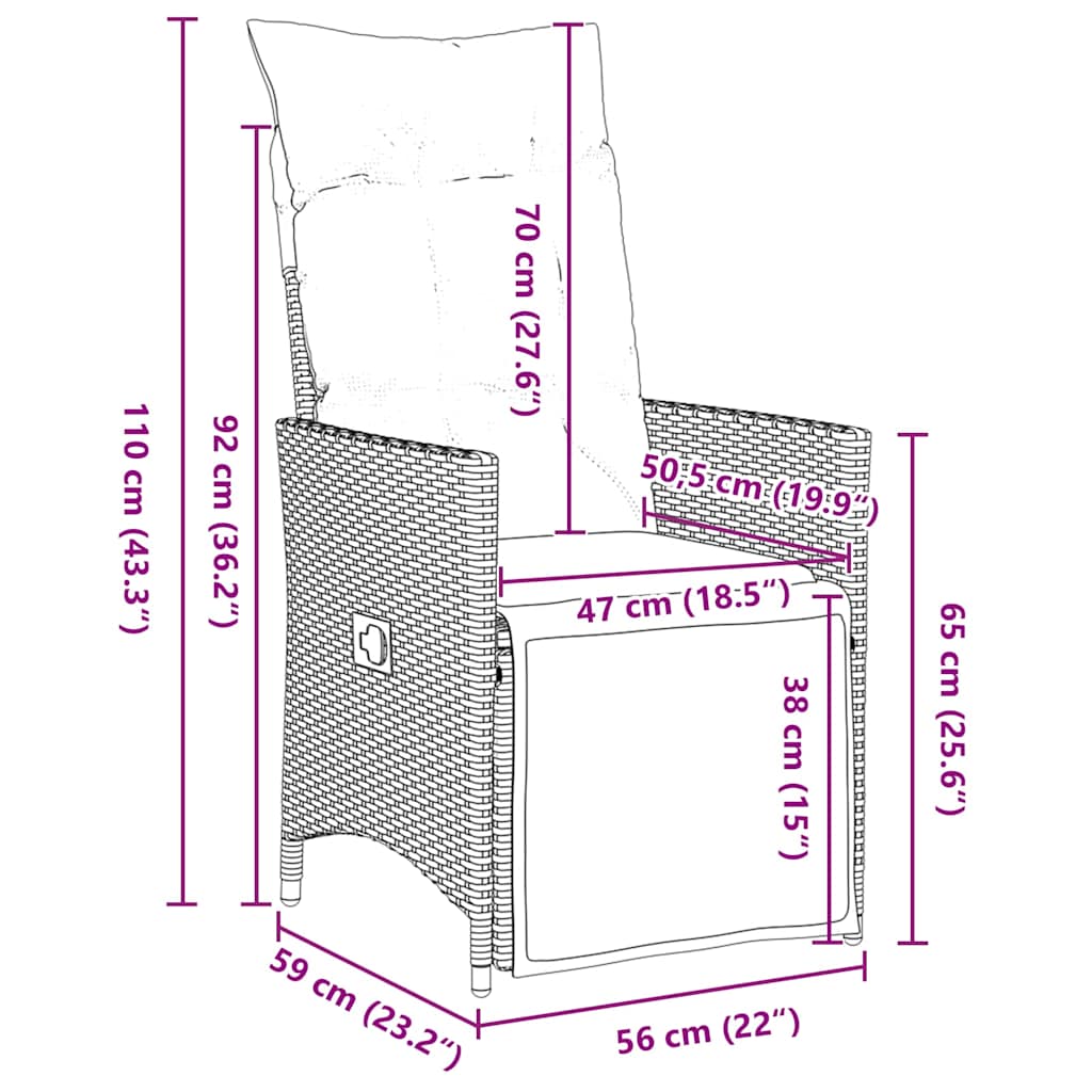 Σέτ φαγητού για κήπο με μαξιλάρι 7 pcs Μαύρο συνθετικό ρατάν - Pakobazaar