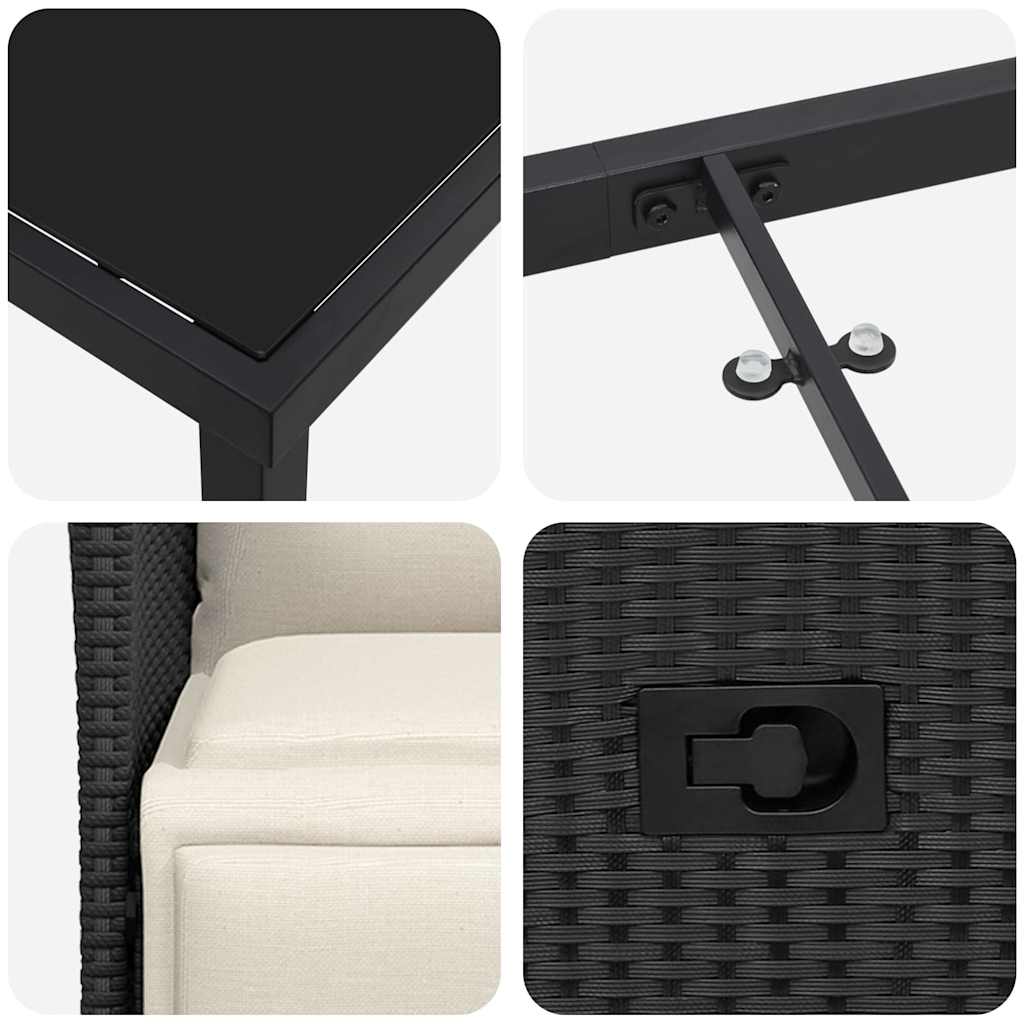 Σέτ φαγητού για κήπο με μαξιλάρι 9 pcs Μαύρο συνθετικό ρατάν - Pakobazaar