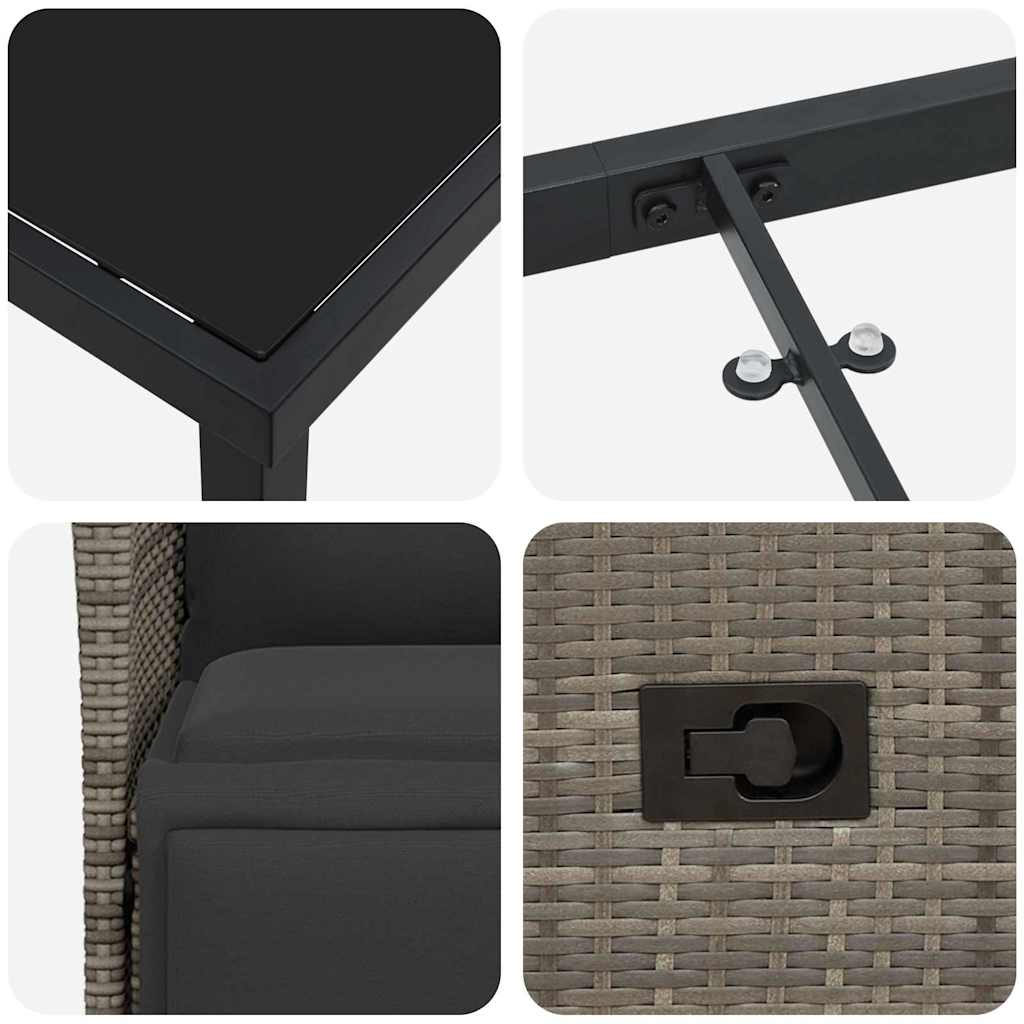 Σέτ φαγητού για κήπο με μαξιλάρι 3 pcs Γκρι συνθετικό ρατάν - Pakobazaar