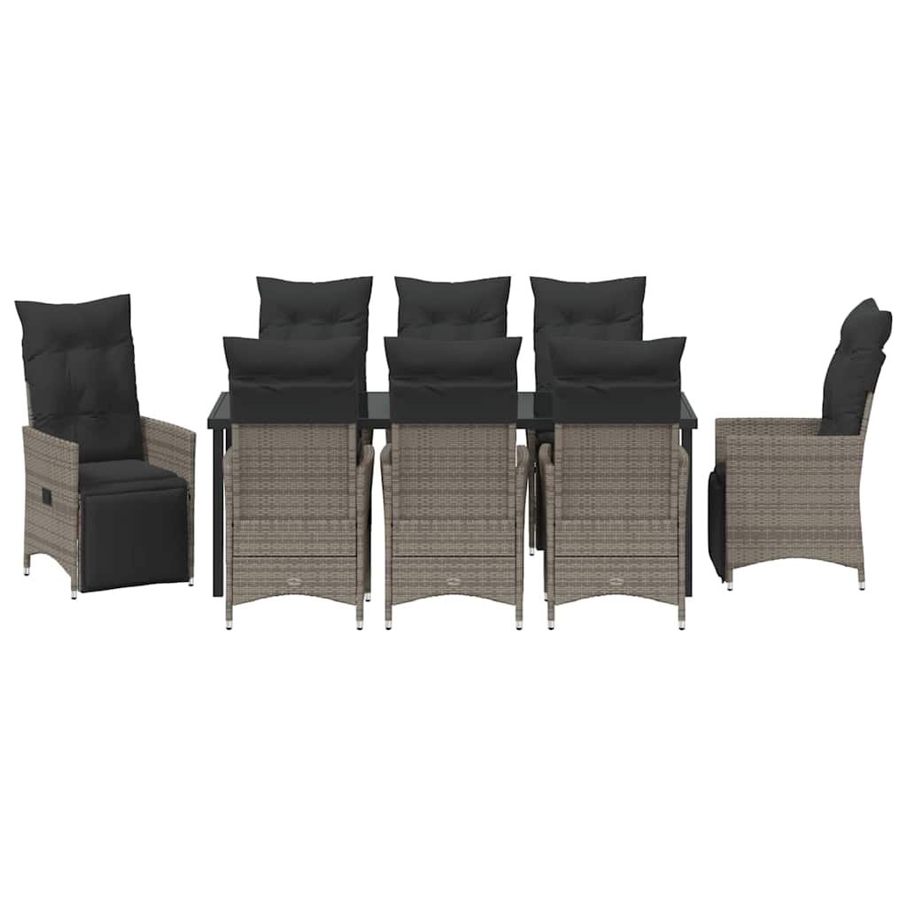 Σέτ φαγητού για κήπο με μαξιλάρι 9 pcs Γκρι συνθετικό ρατάν - Pakobazaar