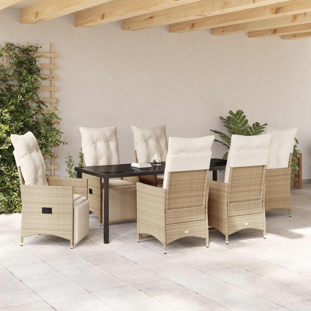 Σέτ φαγητού για κήπο με μαξιλάρι 7 pcs Μπεζ συνθετικό ρατάν - Pakobazaar