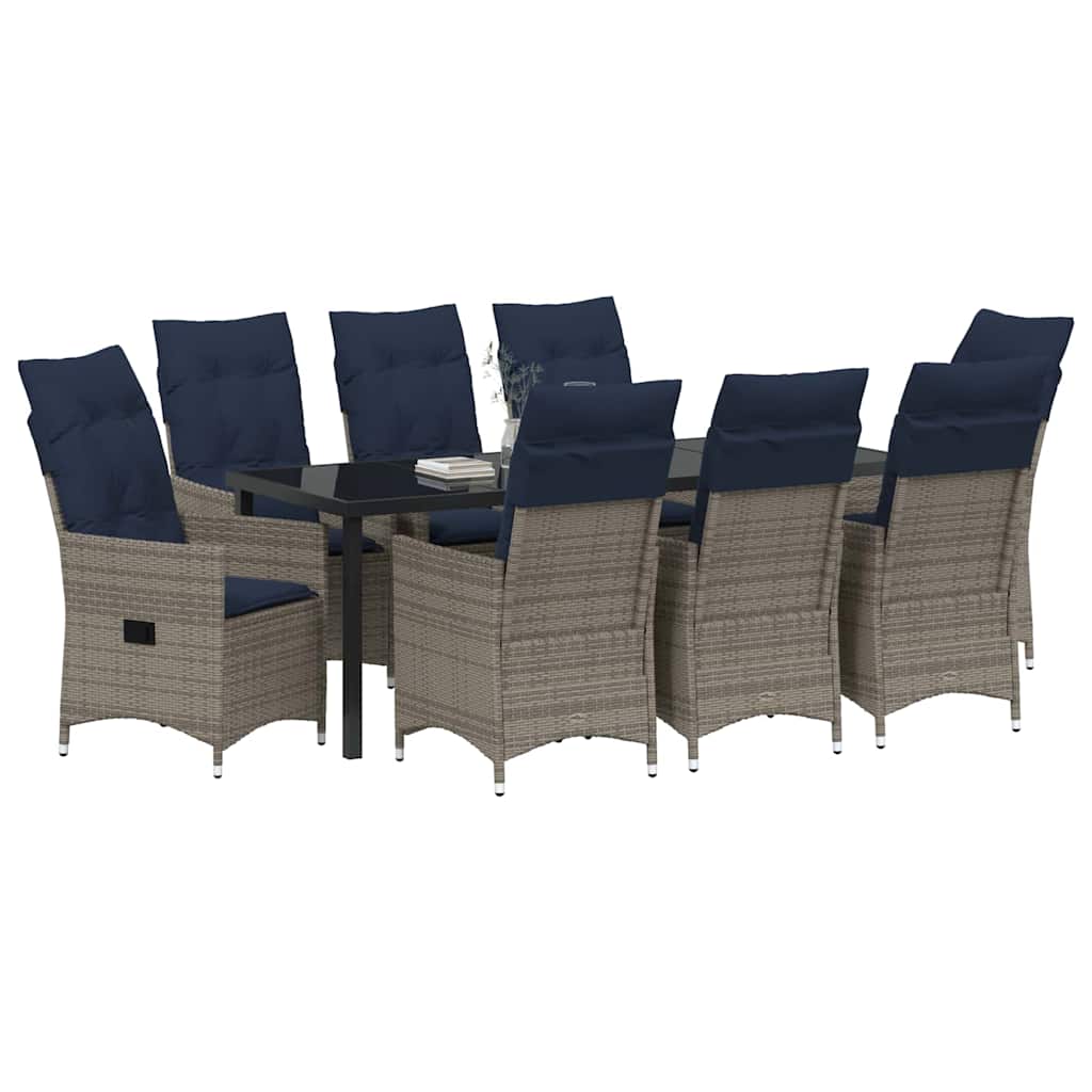 Σετ τραπεζιού και καρέκλας με μαξιλάρι 9 pcs Γκρι Ράτα PE - Pakobazaar