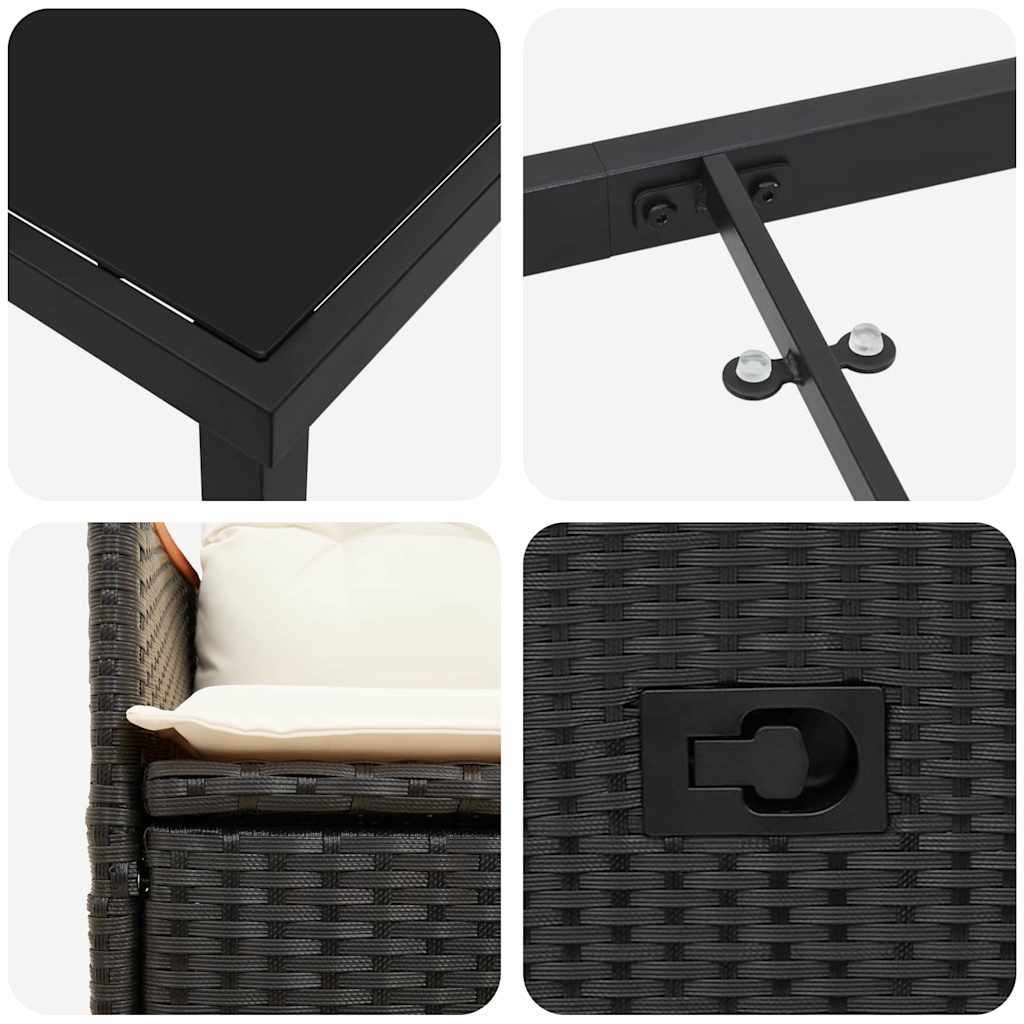 Σέτ φαγητού για κήπο με μαξιλάρι 7 pcs Μαύρο συνθετικό ρατάν - Pakobazaar