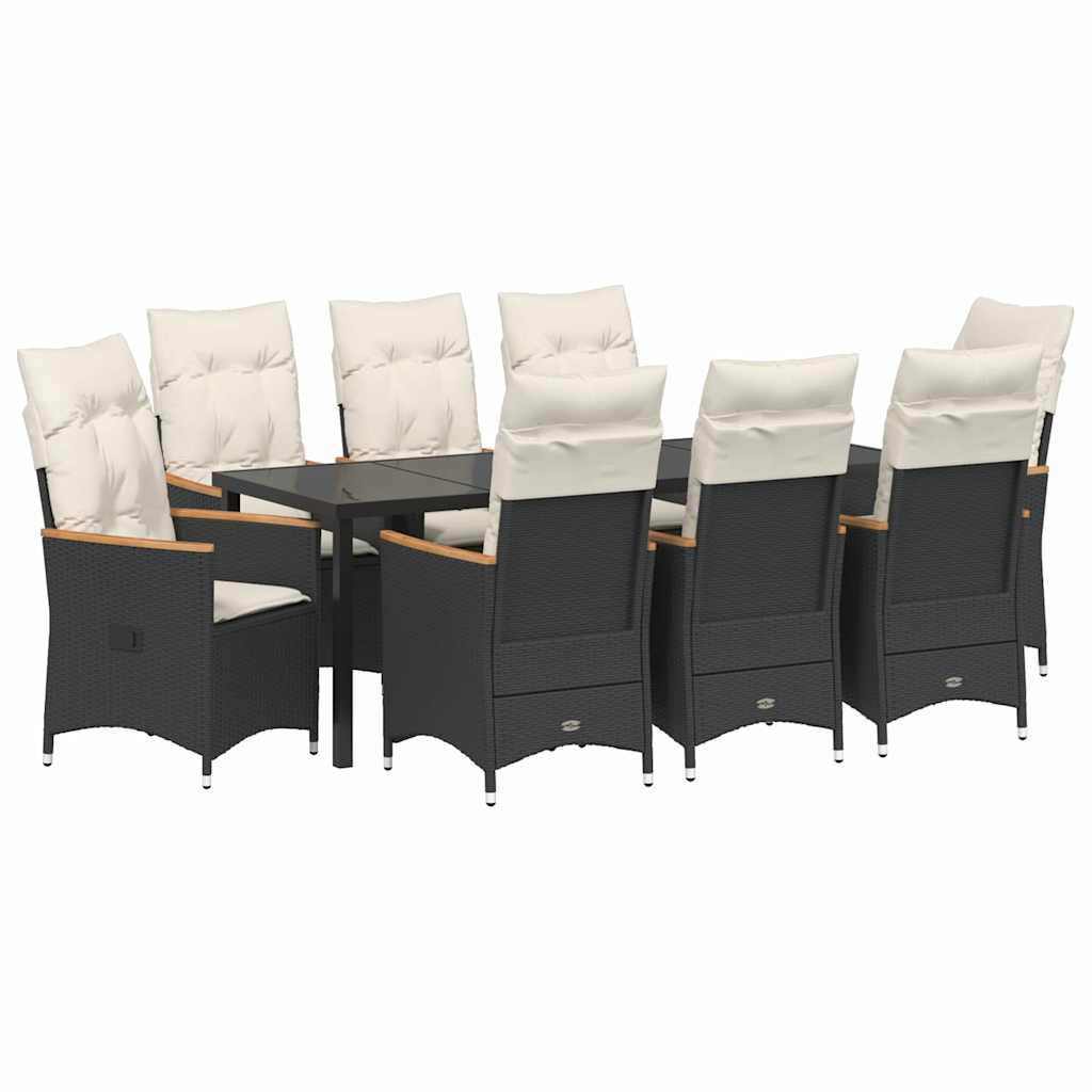 Σέτ φαγητού για κήπο με μαξιλάρι 9 pcs Μαύρο συνθετικό ρατάν - Pakobazaar