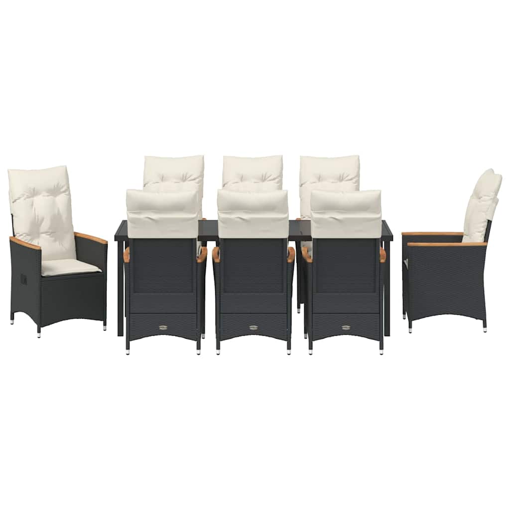 Σέτ φαγητού για κήπο με μαξιλάρι 9 pcs Μαύρο συνθετικό ρατάν - Pakobazaar