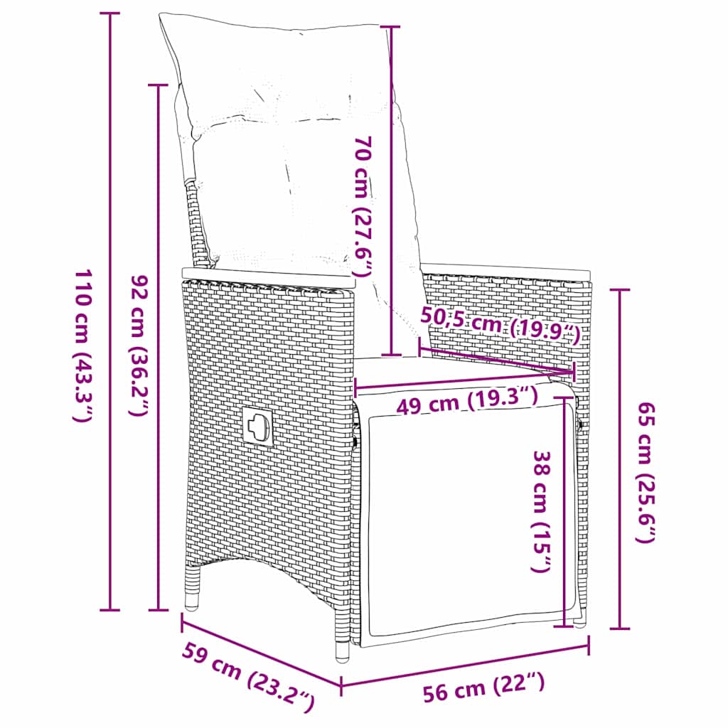 Σέτ φαγητού για κήπο με μαξιλάρι 5 pcs Μαύρο συνθετικό ρατάν - Pakobazaar