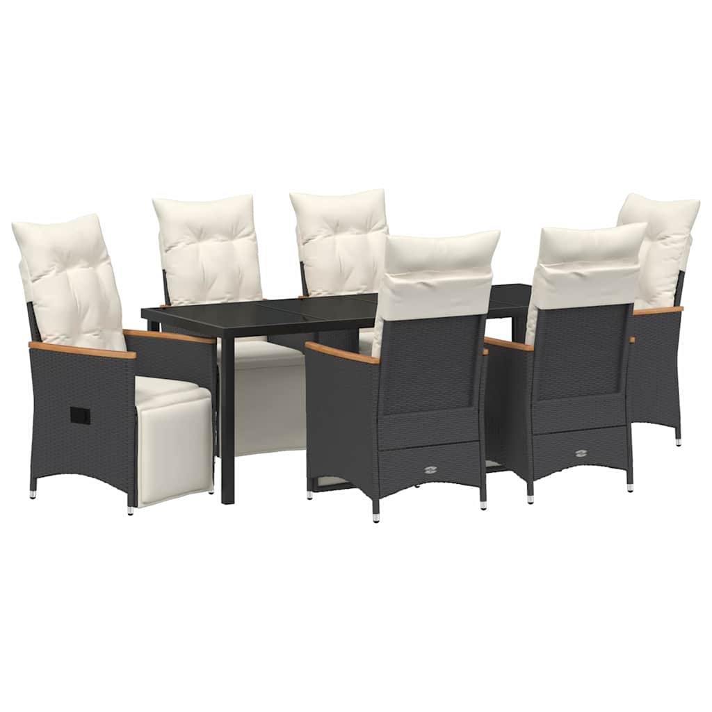 Σέτ φαγητού για κήπο με μαξιλάρι 7 pcs Μαύρο συνθετικό ρατάν - Pakobazaar