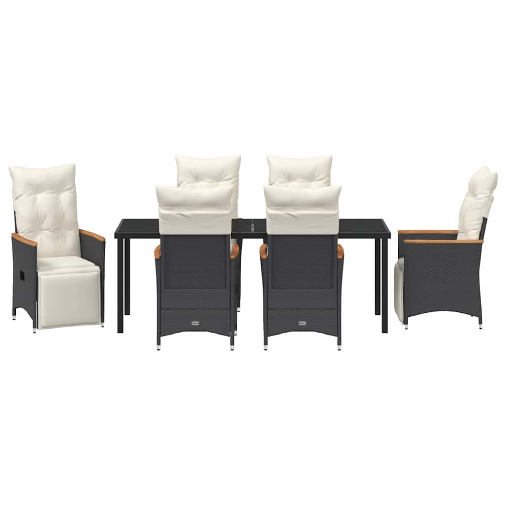 Σέτ φαγητού για κήπο με μαξιλάρι 7 pcs Μαύρο συνθετικό ρατάν - Pakobazaar