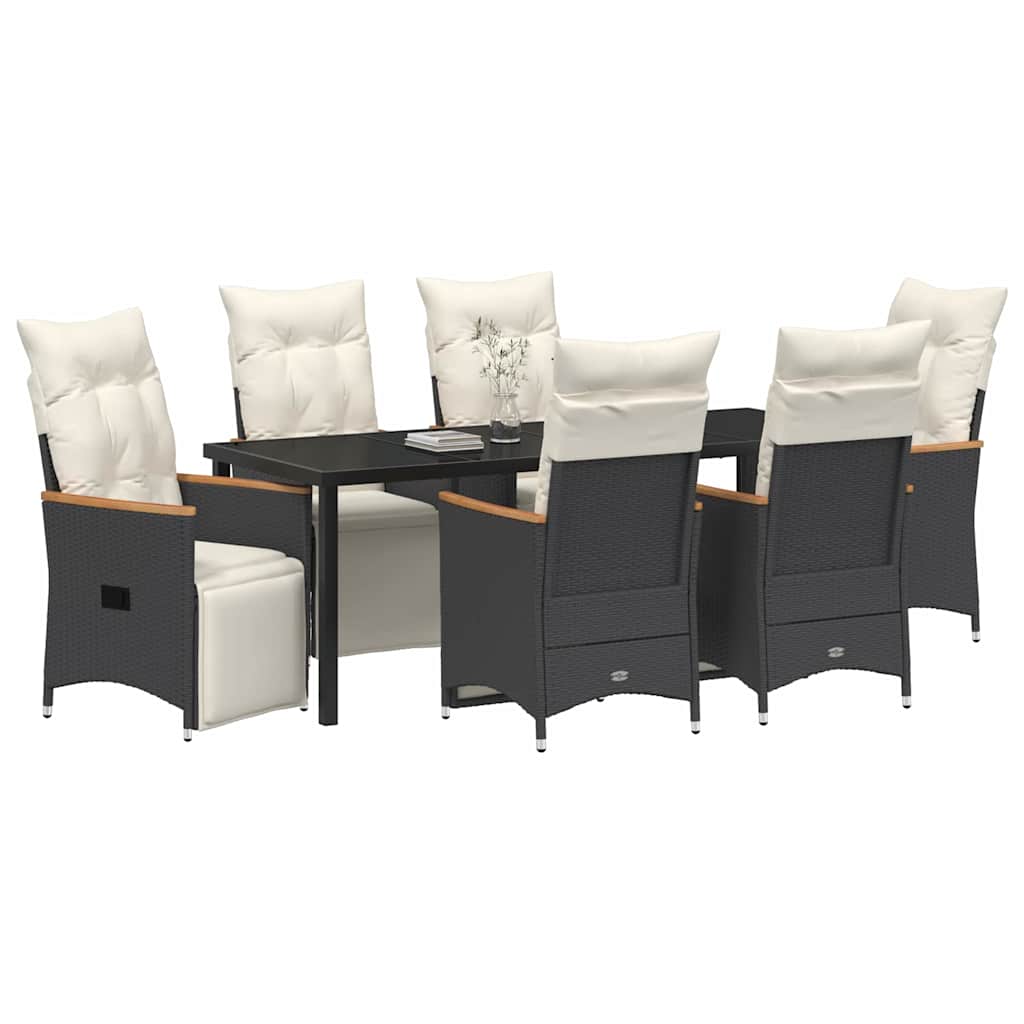 Σέτ φαγητού για κήπο με μαξιλάρι 7 pcs Μαύρο συνθετικό ρατάν - Pakobazaar