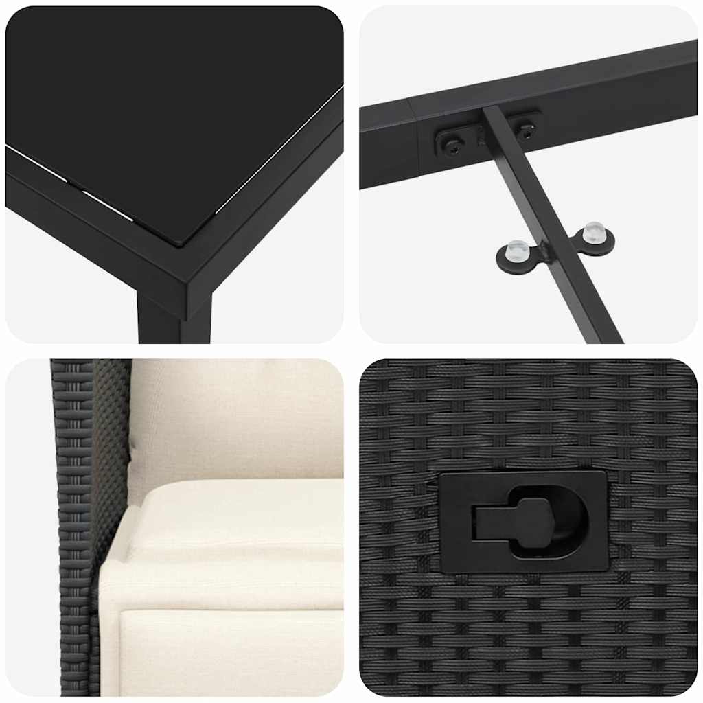 Σέτ φαγητού για κήπο με μαξιλάρι 9 pcs Μαύρο συνθετικό ρατάν - Pakobazaar