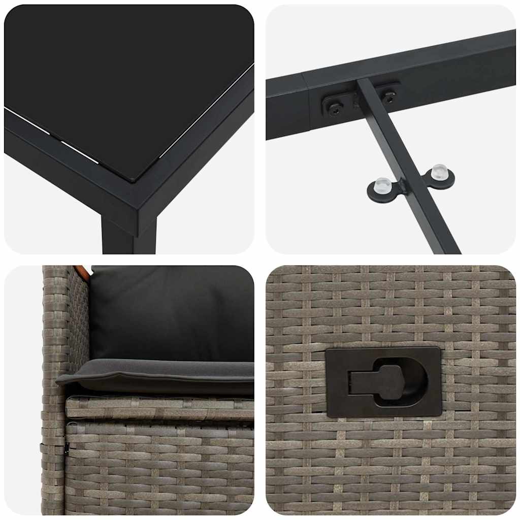 Σέτ φαγητού για κήπο με μαξιλάρι 9 pcs Γκρι συνθετικό ρατάν - Pakobazaar