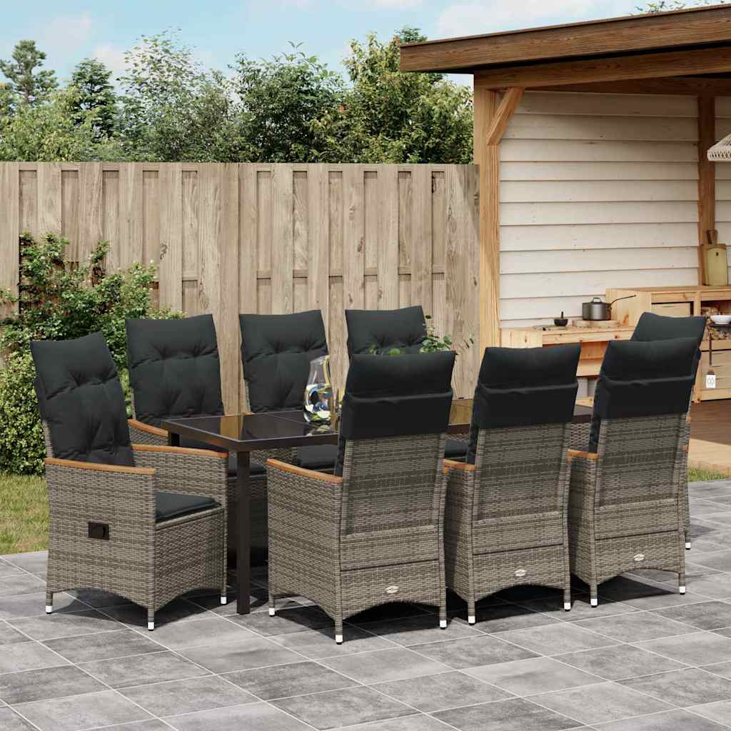 Σέτ φαγητού για κήπο με μαξιλάρι 9 pcs Γκρι συνθετικό ρατάν - Pakobazaar