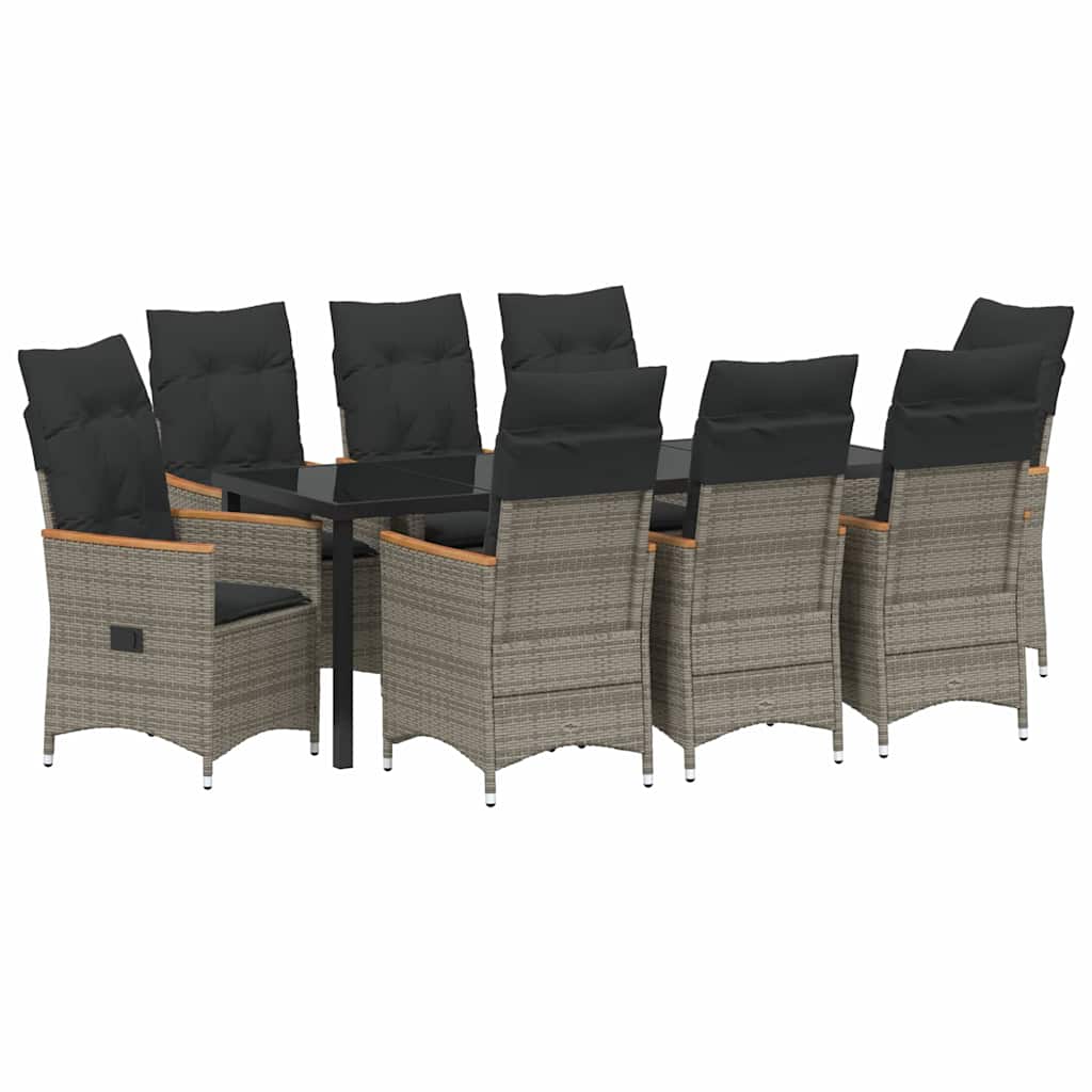 Σέτ φαγητού για κήπο με μαξιλάρι 9 pcs Γκρι συνθετικό ρατάν - Pakobazaar